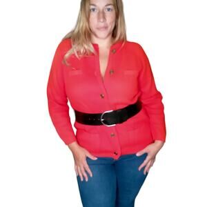 Vintage Red Cardigan size 14 Large Sweater with Pockets Button Down